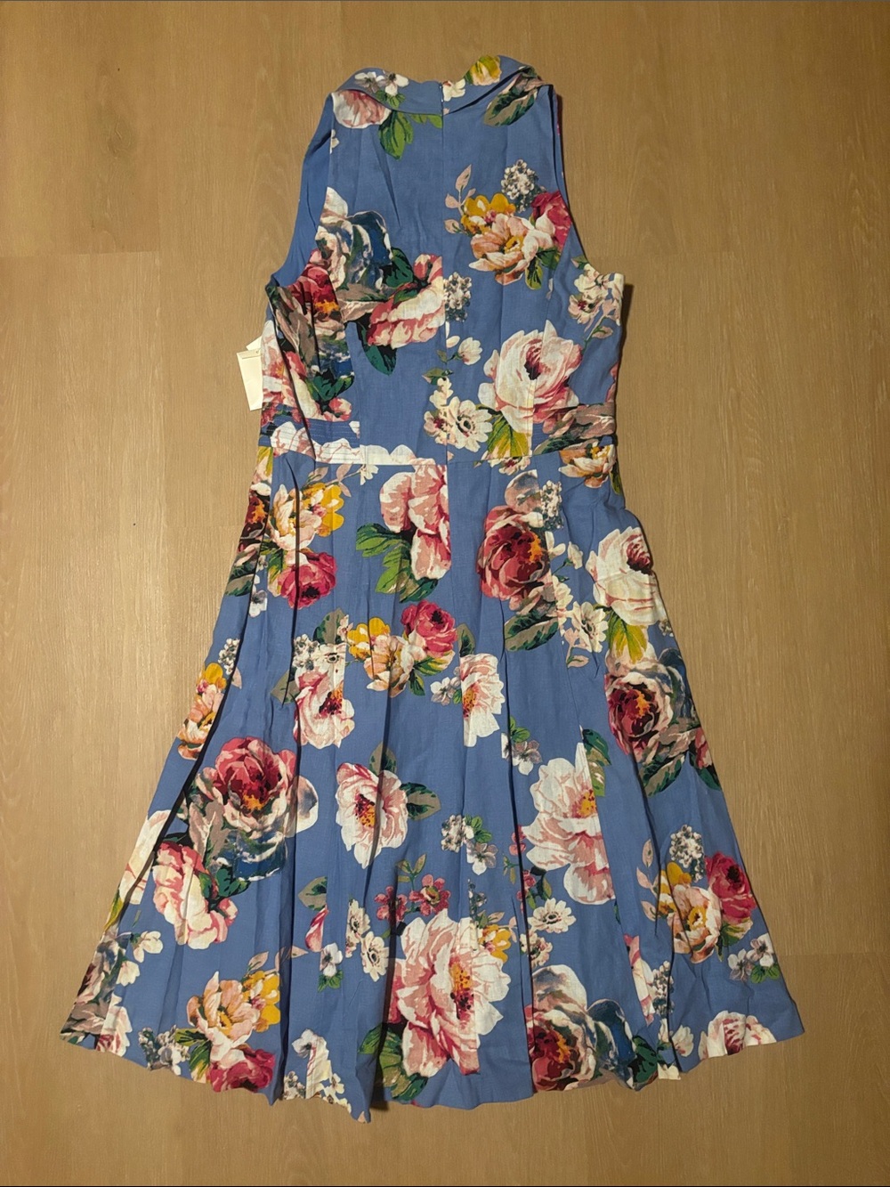 NWT Eliza J Blue Sleeveless Floral Midi Linen Blend Dress size 14 - Picture 4 of 5